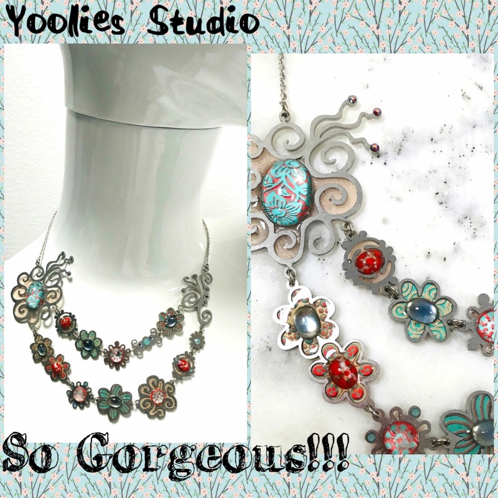 Yoolies Double Layered Turquoise & Red Necklace-Boutique-NWT